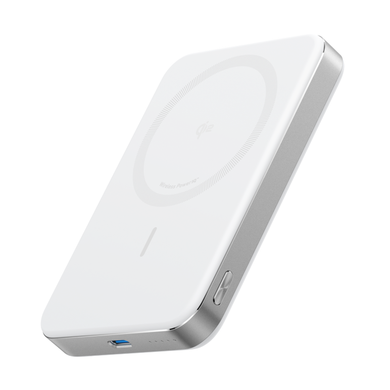 Acumulator extern magnetic wireless anker maggo, 10000 mah, ultra-slim, qi2 15w, alb,  Baterii portabile | electropc.ro