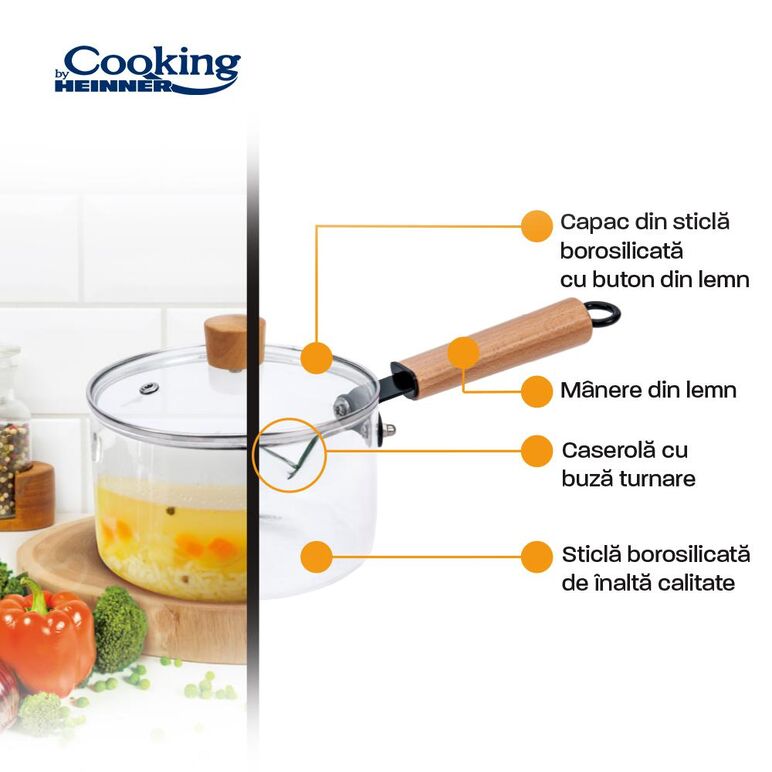 Caserola cu capac din sticla 16x9.5 cm, 1.8l,maya, cooking by heinner,  Tavi copt | electropc.ro