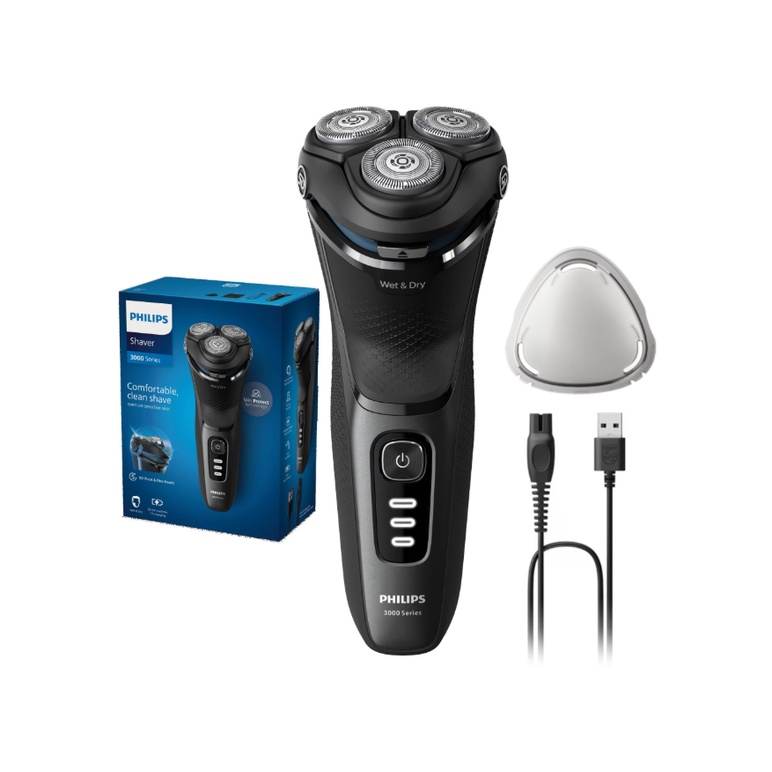 Aparat de ras philips shaver seria 3000 s3244/12, barbierit umed şi uscat, fara fir, capete 5d pivotante si flexibile, lame autoascutire, 60 min, sistem de barbierire anticoroziune, capac de protectie, negru,  Aparate de tuns | electropc.ro