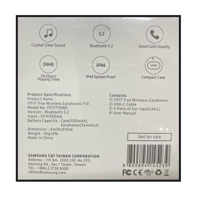 Samsung true wireless in-ear buds t10 white (bt5.2, ip44, 24hrs autonomy, usb-c cable, s/m/l eartips) (garantie doar la nod),  Casti audio | electropc.ro