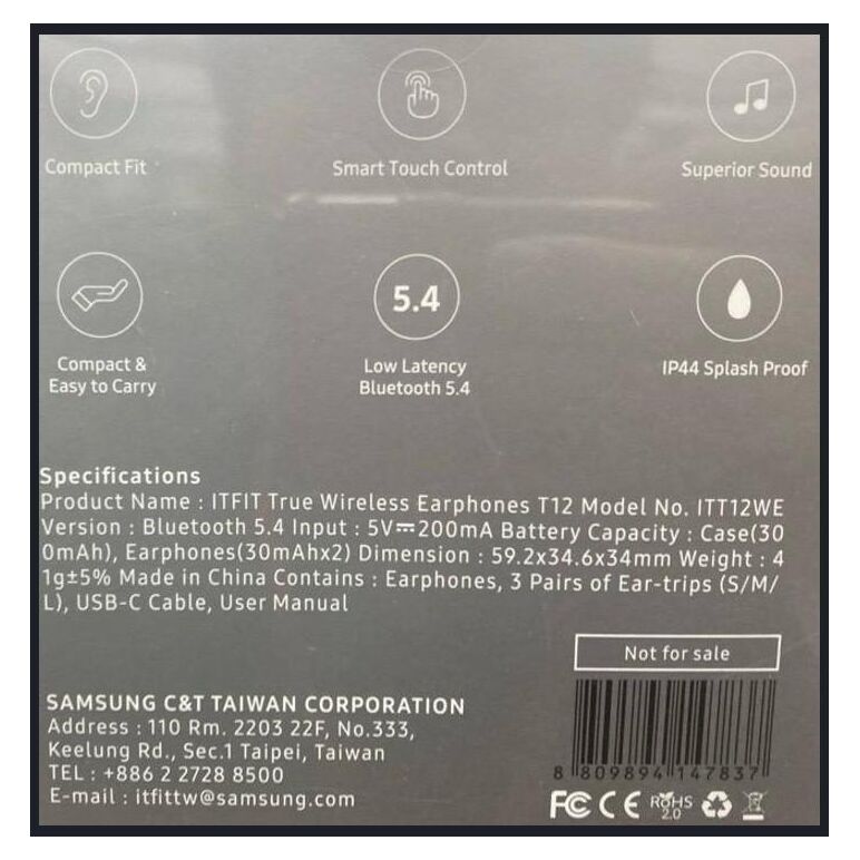 Samsung true wireless in-ear buds t12 white (bt5.4, ip44, 24hrs autonomy, usb-c cable, s/m/l eartips) (garantie doar la nod),  Casti audio | electropc.ro