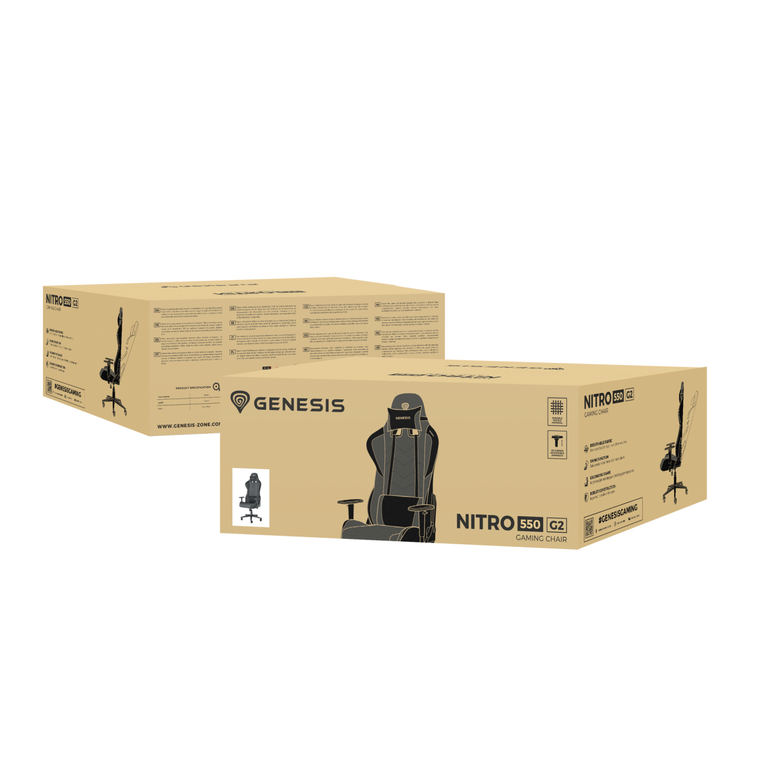 Scaun gaming genesis nitro 550 g2, material synthetic pu + textil, reglabil pe inaltime, greutate maxima suportata 150 kg, inaltime scaun reglabil 46.5 - 53.5 cm, spatar ajustabil 135°, dimensiuni roti 60mm, gri,  Scaune gaming | electropc.ro