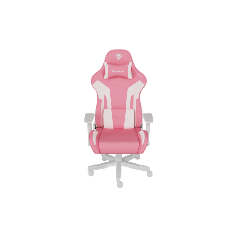 Scaun gaming genesis nitro 710, material piele ecologica, reglabil pe inaltime, greutate maxima suportata 150 kg, inaltime scaun reglabil 47.5 - 54.5 cm, spatar ajustabil 135°, dimensiuni roti 60mm,  echipat cu piston cu gaz clasa 4, manere 2d, roz/alb,  Scaune gaming | electropc.ro