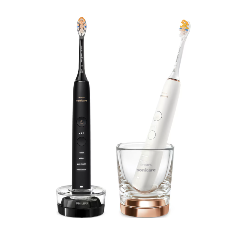 Set de doua periute sonice philips sonicare hx9914/69 diamond clean 9000 hx9914/69, 4 moduri de periere, 3 intensitati, 1 suport, 1 pahar, alb/negru/auriu,  Periute electrice de dinti | electropc.ro
