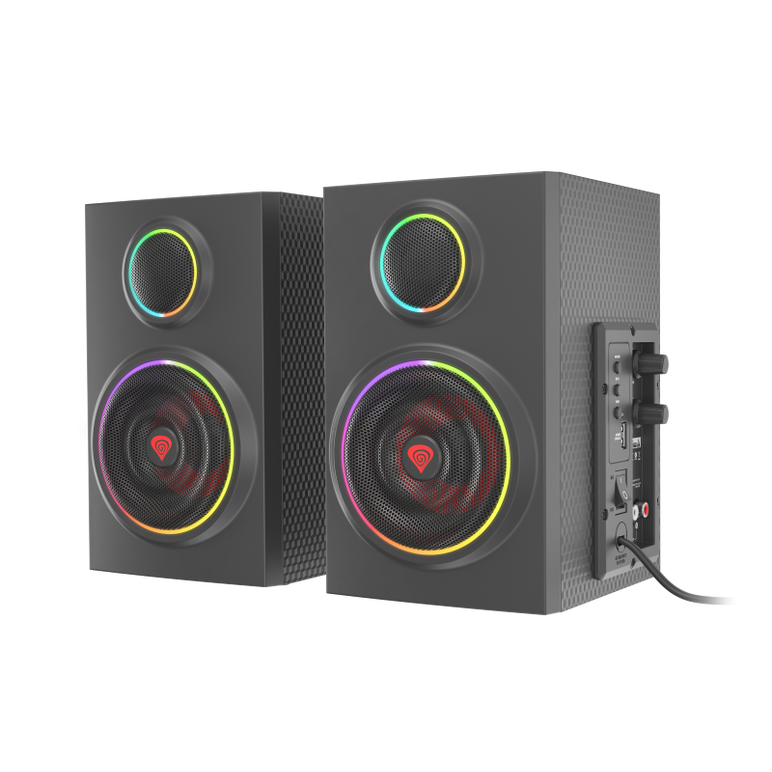 Sistem audio 2.0 genesis helium 300bt, putere totala rms 24 w, frecventa raspuns 100 - 20000 hz, material lemn, iluminare argb, negru,  Sisteme audio | electropc.ro