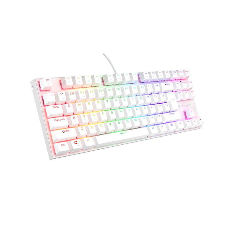 Tastatura gaming mecanica cu fir genesis thor 303 tkl, iluminare rgb, switch linear, switch model outemu pitch silent, numar taste 87, 11 butoane multimedia, lungime cablu 1.8m, dimensiuni 355 x 136 x 36 mm ,alb,  Tastaturi | electropc.ro