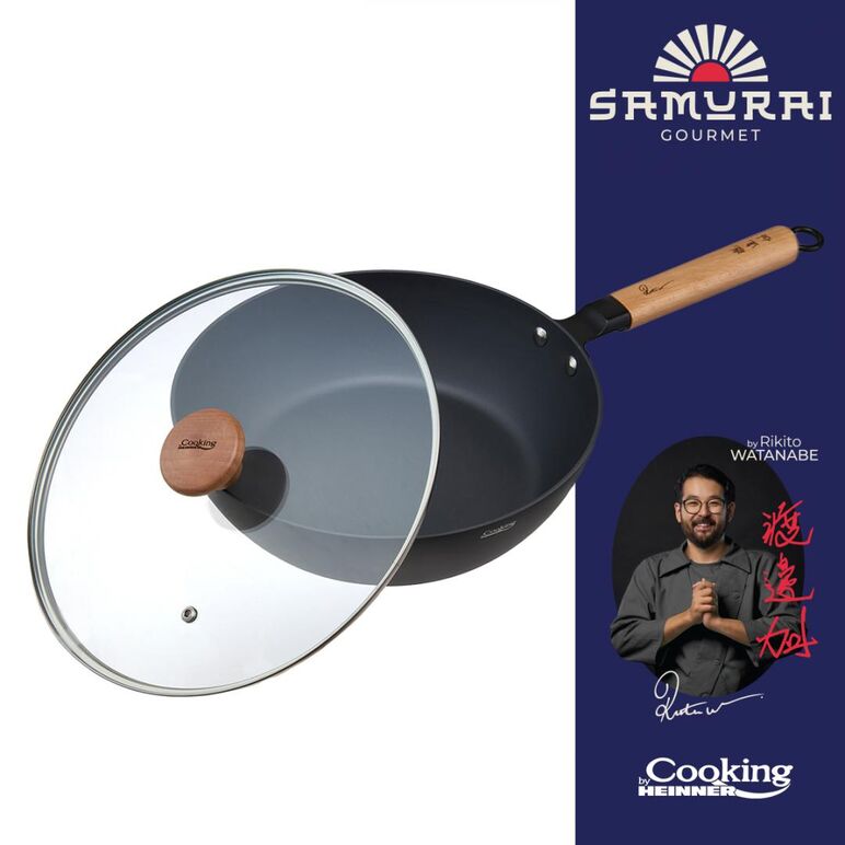 Tigaie wok + capac 24x7.5 cm, rikito watanabe, cooking by heinner,  Tigai si seturi | electropc.ro