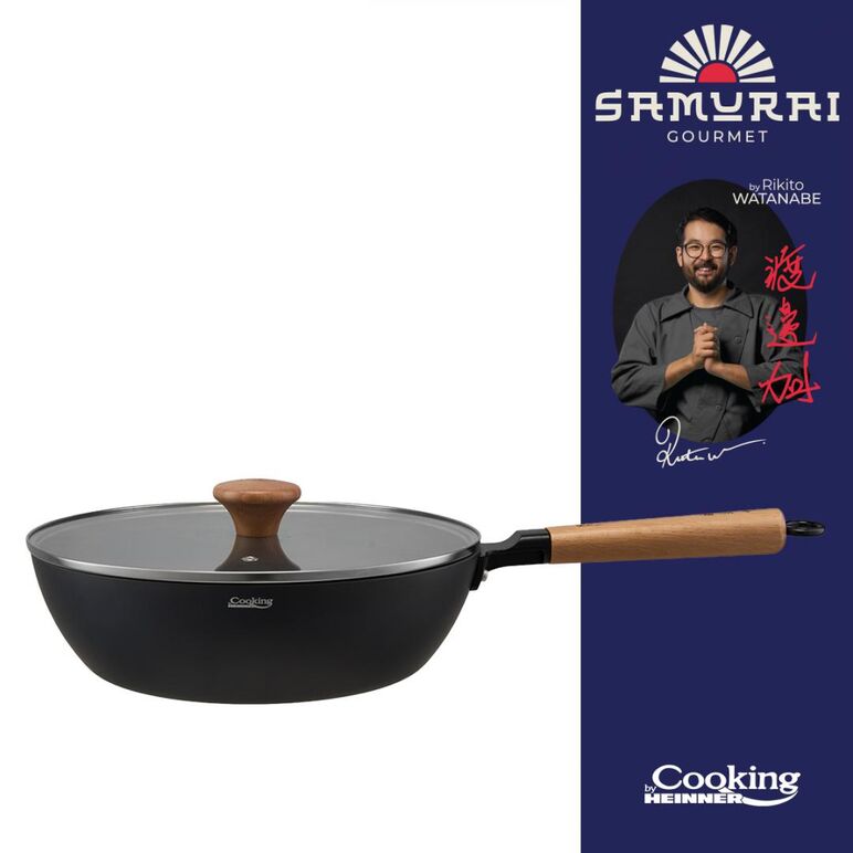 Tigaie wok aluminiu + capac 28x8 cm, rikito watanabe, cooking by heinner,  Tigai si seturi | electropc.ro