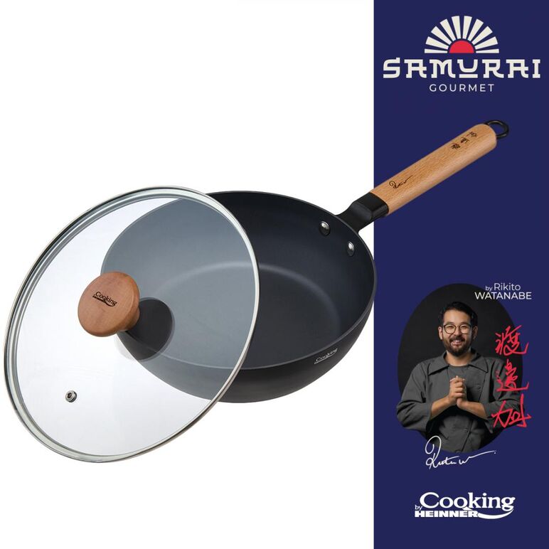 Tigaie wok aluminiu + capac 28x8 cm, rikito watanabe, cooking by heinner,  Tigai si seturi | electropc.ro