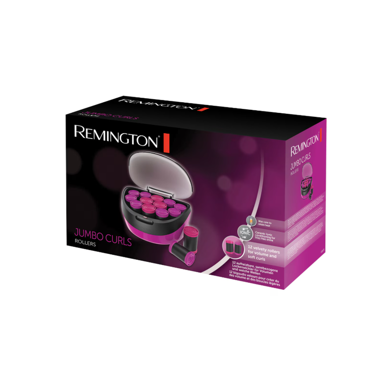 Trusa de bigudiuri electrice remington jumbo curls h5670, 12 bigudiuri, 2 dimensiuni extra mari, invelis catifea, ionizare, nucleu ceara, mov,  Ondulatoare | electropc.ro