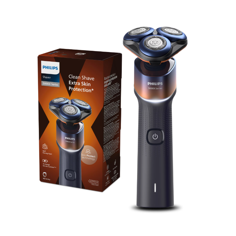 Aparat de ras philips seria 5000 x5012/00, barbierit umed/uscat, tehnologie skinprotect, capete flexibile 360, 50 de min, lame comfortcut, crom/portocaliu,  Aparate de tuns | electropc.ro