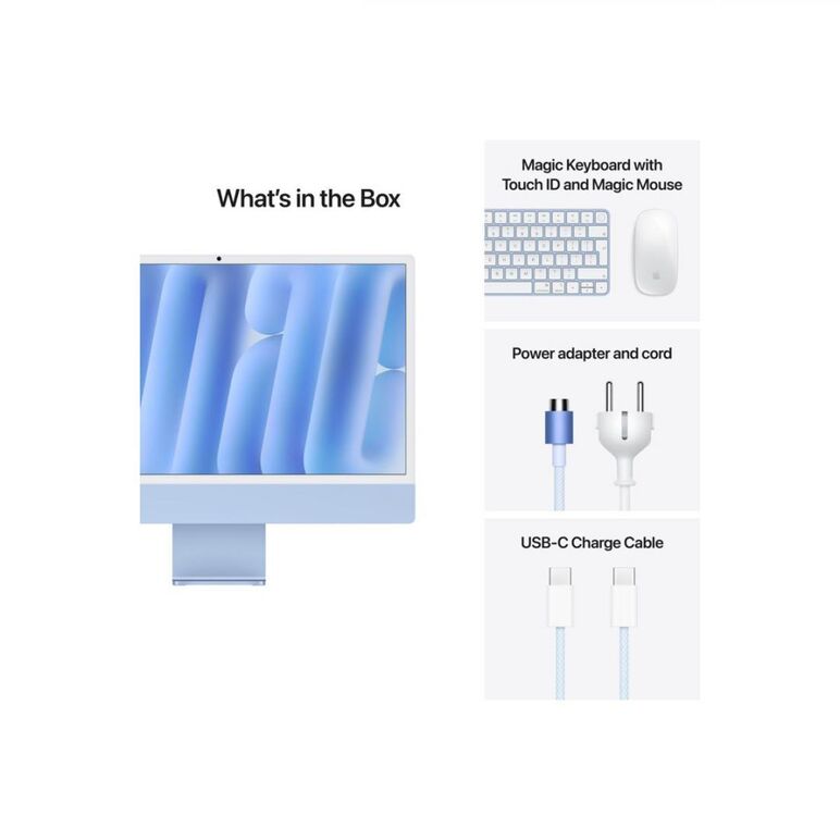 Apple imac 24" retina 4.5k/ apple m4 (cpu 10-core, gpu 10-core, neural engine 16-core)/24gb/512gb - blue - int kb (2024),  All in one PC | electropc.ro