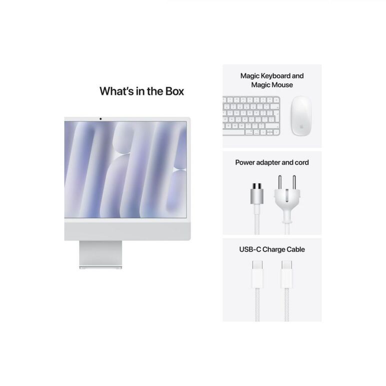Apple imac 24" retina 4.5k/ apple m4 (cpu 8-core, gpu 8-core, neuralengine 16-core)/16gb/512gb - silver - int kb (2024)  (cto from  mwuc3ro/a),  All in one PC | electropc.ro
