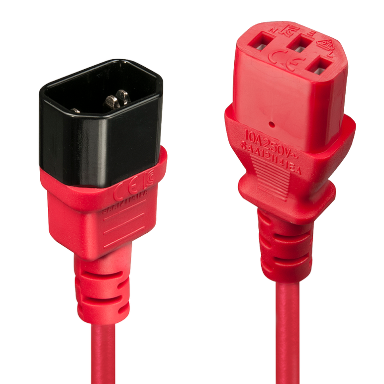 Cablu lindy c14 to c13, lungime 0.5m, material cablu h05-vvf 3g 0.75mm, 3 fire, connector a: iec c14, connector b: iec c13, rosu,  Cabluri video | electropc.ro