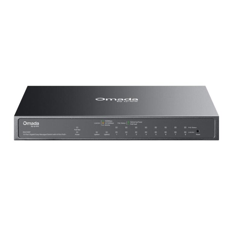 Tp link omada es210gp 10-port gigabit easy managed switch cu 8-port poe+,  8× 10/100/1000 mbps poe+ rj45 ports (support 802.3af poe and 802.3at poe+), 1× 10/100/1000 mbps rj45 port, 1× gigabit sfp/rj45 combo port, capacitate switch 20 gbps, negru,  Switch-uri | electropc.ro