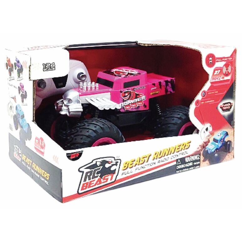 Masinuta cu telecomanda tip camion beast runners, scara 1/24, 21cm, roz,  Masinute | electropc.ro