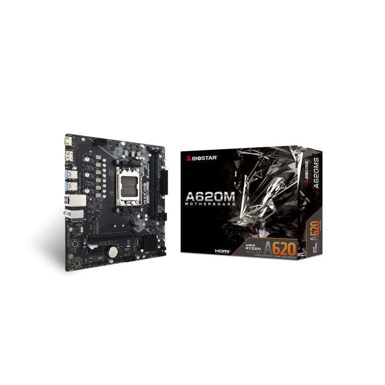 Biostar a620ms. processor manufacturer: amd, processor socket: socket am5, compatible processor series: amd ryzen 7000 series, amd ryzen 8000 series, amd ryzen 9000 series. supported memory types: ddr5-sdram, maximum internal memory: 128 gb, memory slots ,  Placi de baza | electropc.ro