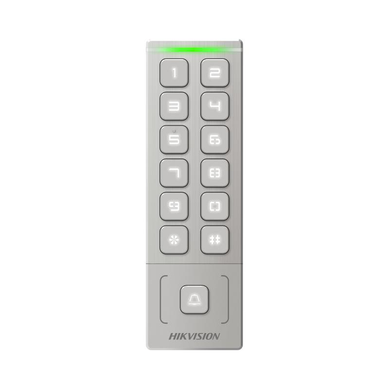 Cititor de proximitate cu tastatura hikvision ds-k1t809ex, card sau pin, maxim 1000 carduri si 1000 useri, cititor pentru carduri em incorporat, wiegand out, supports wiegand 26/34, alimentare: 12 vdc, 1 a,  protectie: ip65, dimensiunii: 151 mm × 48 mm × ,  Cititoare | electropc.ro
