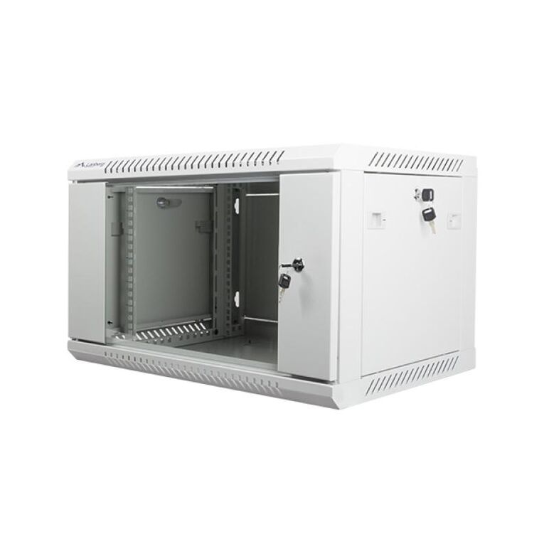 Dulap rack de perete 19", 6u, 600x450 mm, usa din sticla, gri, v2,  Cabinete metalice | electropc.ro