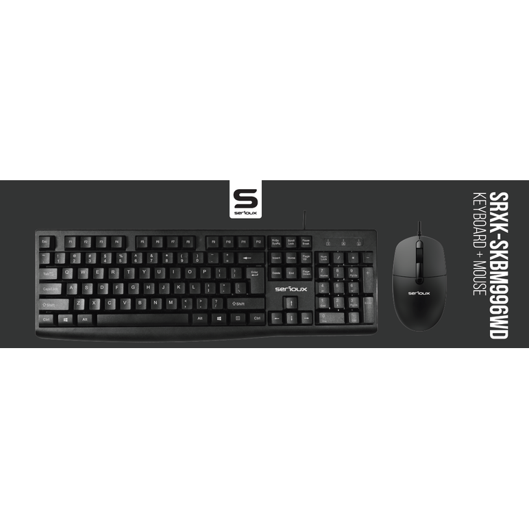 Kit serioux cu fir, tastatura: interfata usb, 104 taste, material abs, us layout, lungime cablu 1.5m pvc,  dimensiuni 440*159*25mm, negru, mouse: interfata usb, 6 butoane, polling rate 125 hz, rezolutie dpi 800-1200-1600dpi, lungime cablu 1.5m pvc, dimens,  Kit mouse tastatura | electropc.ro