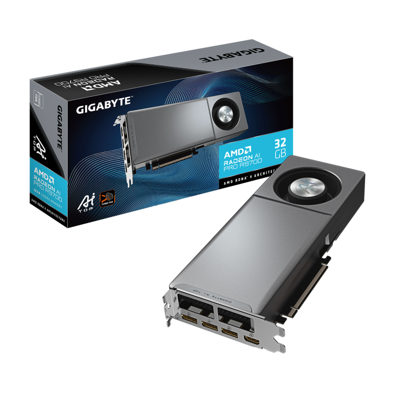 Placa video gigabyte radeon ai pro r9700 ai top 32gb gddr6 256 bit, pcie 5.0, 3x dp 1x hdmi,  Placi video | electropc.ro