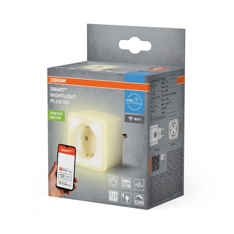 Priza inteligenta osram smart+ wi-fi, cu lumina de noapte, 16a,3680w,ip20, compatibila amazon alexa, google home,  Accesorii pentru iluminat inteligent | electropc.ro