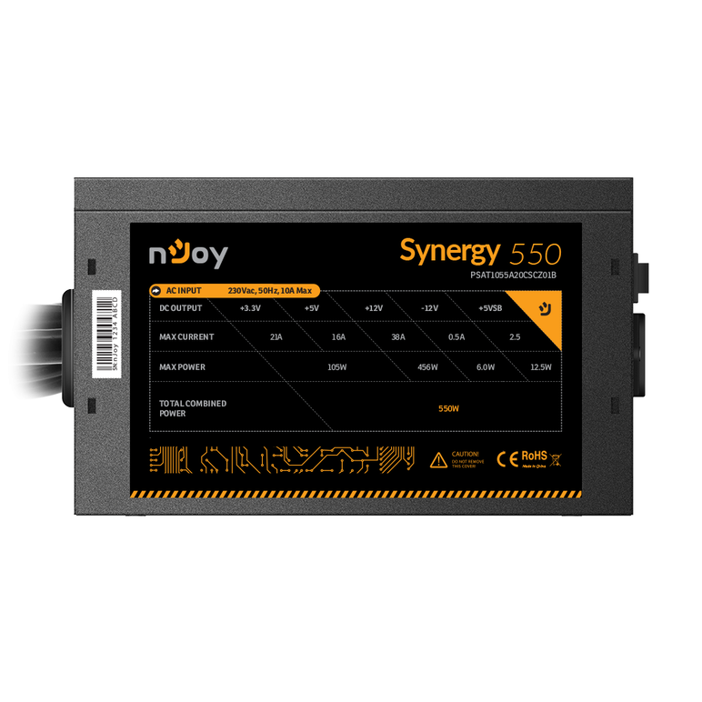 Sursa njoy synergy 550 bulk atx, 550w, eficienta 80+ 230v eu white, active pfc, protectii ovp / uvp / scp / opp,  Surse PC | electropc.ro