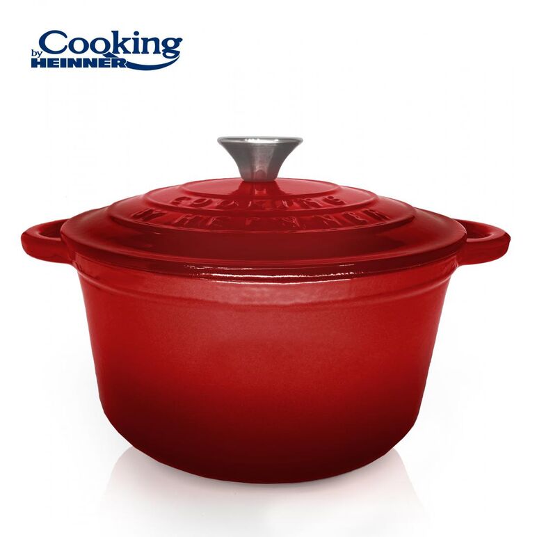 Semioala fonta emailata+capac 28x13 cm, 6l, red line, cooking by heinner,  Tavi copt | electropc.ro
