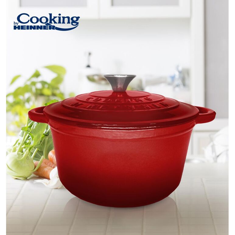Semioala fonta emailata+capac 28x13 cm, 6l, red line, cooking by heinner,  Tavi copt | electropc.ro