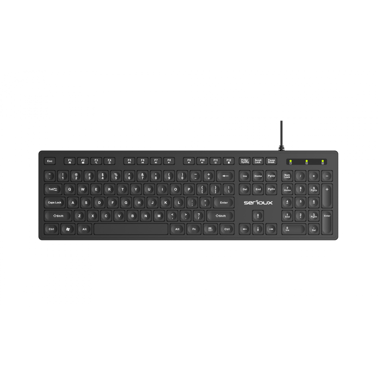 Tastatura serioux cu fir, interfata usb, 104 taste, material abs, us layout, lungime cablu 1.5m pvc, dimensiuni 429*128*20mm; 416g, negru,  Tastaturi | electropc.ro
