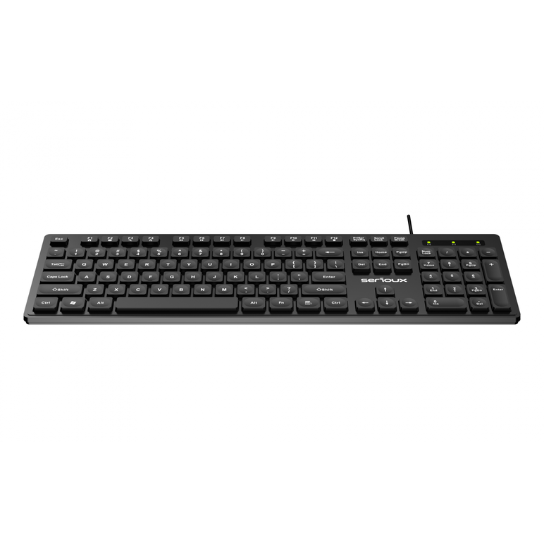 Tastatura serioux cu fir, interfata usb, 104 taste, material abs, us layout, lungime cablu 1.5m pvc, dimensiuni 429*128*20mm; 416g, negru,  Tastaturi | electropc.ro