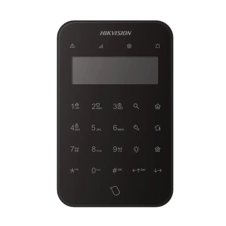 Tastatura wireless lcd ax pro hikvision ds-pk1-lt-we/bk, 868mhz two-way tri-x wireless technology; distanta comunicare rf : 1200m camp deschis; stay/away arm, disarm, silent alarm, output control; complet configurabil la distanță prin app; baterii: 4 x cr,  Centrale si tastaturi | electropc.ro
