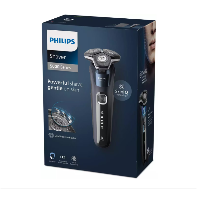 Aparat de barbierit philips shaver seria 5000 s5585/10, barbierit umed/uscat, tehnologie skiniq, fara fir, capete flexibile 360°, display led, senzor power adapt, lame auto-ascutire, lama integrata, 60 min, midnight blue,  Aparate de tuns | electropc.ro