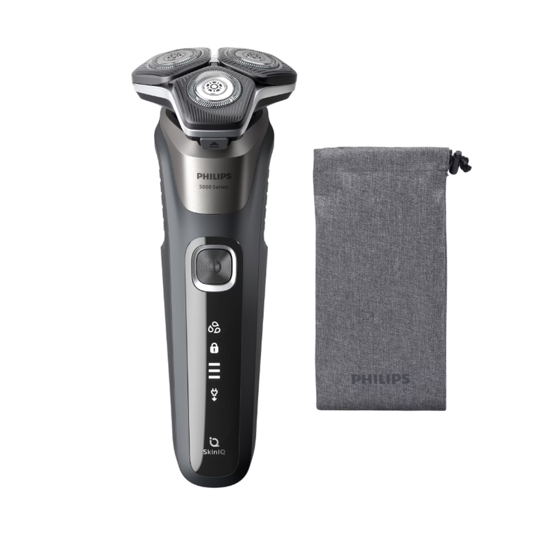 Aparat de barbierit philips shaver seria 5000 s5887/10, barbierit umed/uscat, tehnologie skiniq, fara fir, capete flexibile 360°, display led, senzor power adapt, lame auto-ascutire, lama de tuns integrata, 60 min, husa, gri carbon,  Aparate de tuns | electropc.ro