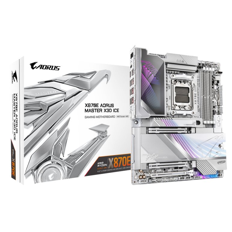 Gigabyte x870e aorus master x3d ice. processor manufacturer: amd, processor socket: socket am5, compatible processor series: amd ryzen 7000 series, amd ryzen 8000 series, amd ryzen 9000 series. supported memory types: ddr5-sdram, maximum internal memory: ,  Placi de baza | electropc.ro