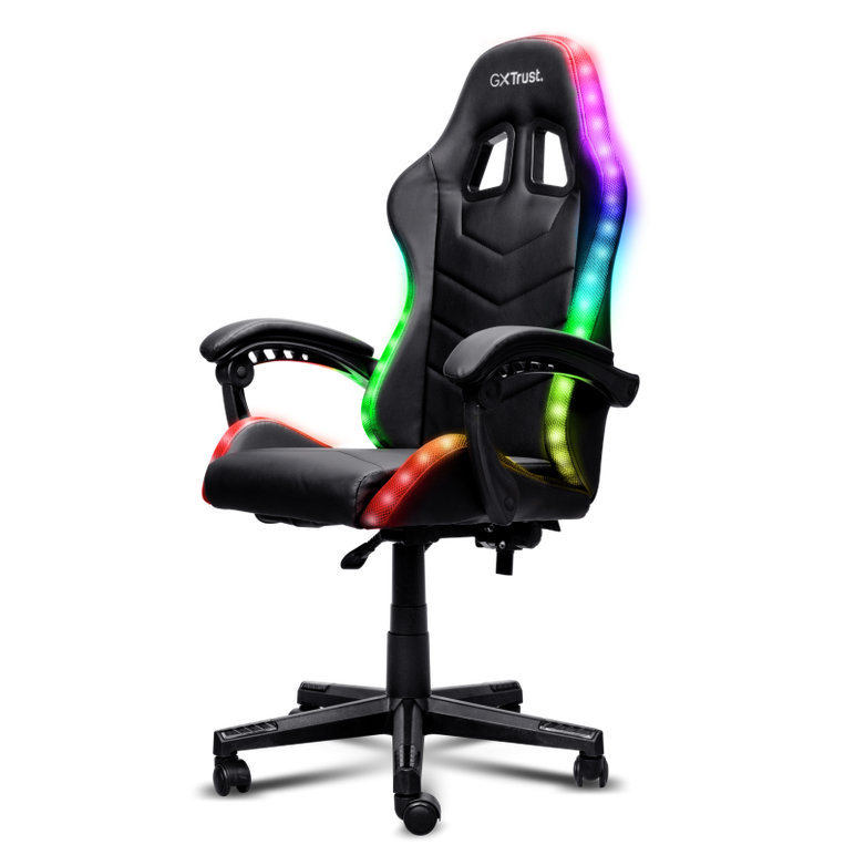 Scaun gaming trust gxt 704 roniq rgb, 5 roti, gas lift clasa 3, ajustabil pe inaltime, material pu leather, greutate maxima suportat 110 kg, negru,  Scaune gaming | electropc.ro