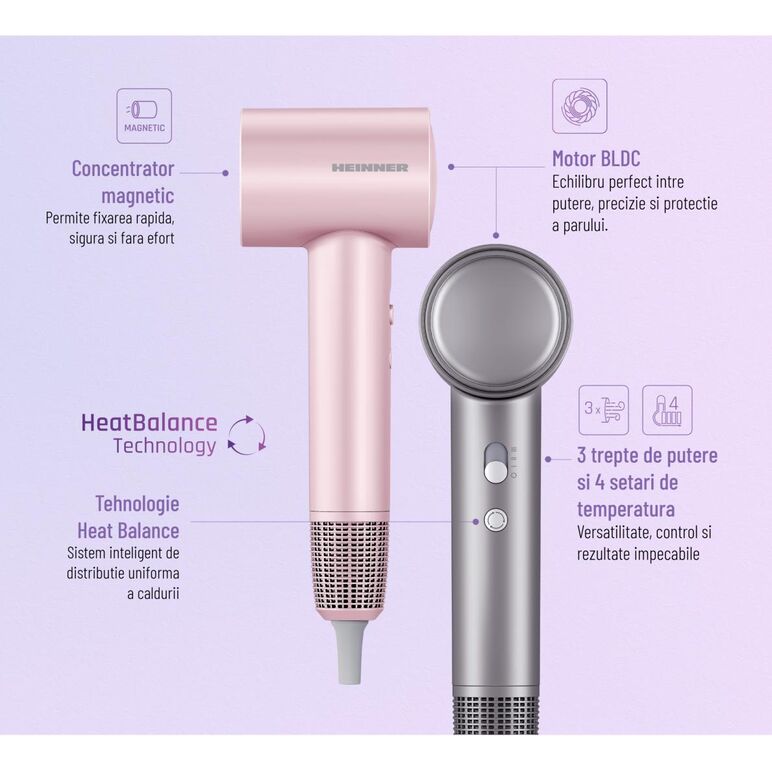 Uscator de par heinner hhd-h16bldc-pnk,  Uscatoare de par | electropc.ro