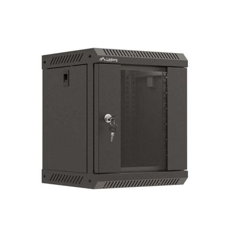 Dulap rack 10" perete 6u / 300x300 (flat pack) cu ușă din sticlă, negru,  Cabinete metalice | electropc.ro