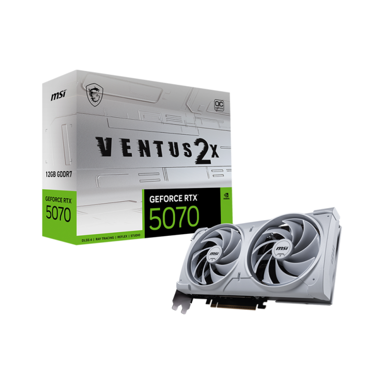 Msi geforce rtx5070 ventus 2x oc white. graphics processor family: nvidia, graphics processor: geforce rtx 5070. discrete graphics card memory: 12 gb, graphics card memory type: gddr7, memory bus: 192 bit. maximum resolution: 7680 x 4320 pixels. directx v,  Placi video | electropc.ro