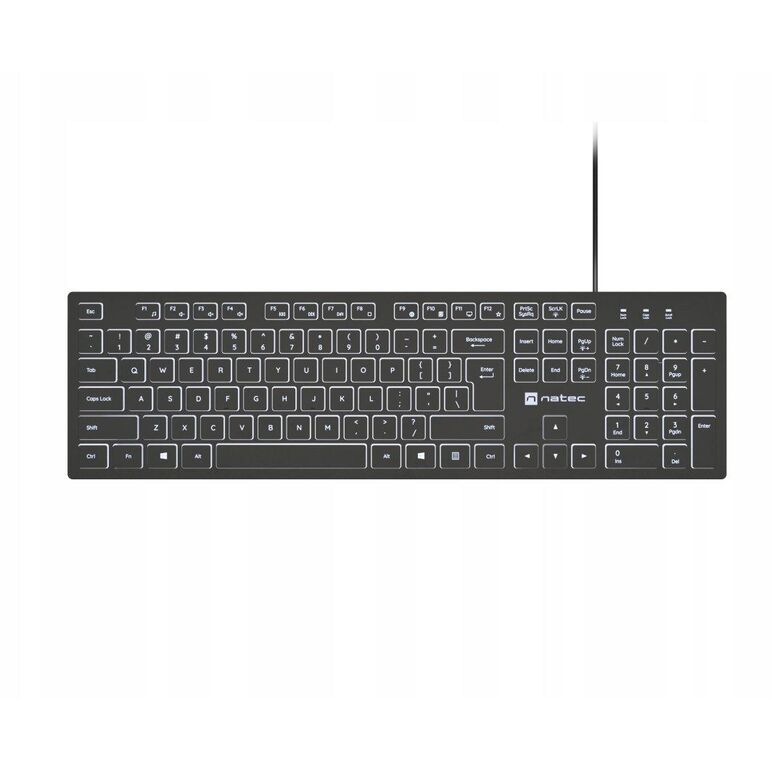 Tastatura natec cu fir herring slim, membrana, iluminare alb taste, lungime cablu 150cm, 105 taste, layout ansi-iso, negru,  Tastaturi | electropc.ro