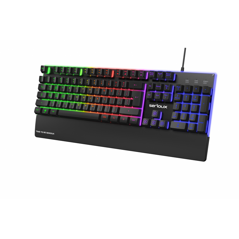 Tastatura gaming cu fir iluminata serioux nexor, interfata usb, numar de taste: 104, material abs, anti-ghosting: 19 taste, lungime cablu 1.5m pvc, dimensiuni (lxaxh): 435.74 × 178.54 × 33.62 mm, negru,  Tastaturi | electropc.ro