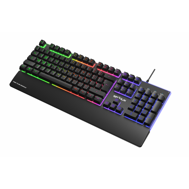 Tastatura gaming cu fir iluminata serioux nexor, interfata usb, numar de taste: 104, material abs, anti-ghosting: 19 taste, lungime cablu 1.5m pvc, dimensiuni (lxaxh): 435.74 × 178.54 × 33.62 mm, negru,  Tastaturi | electropc.ro