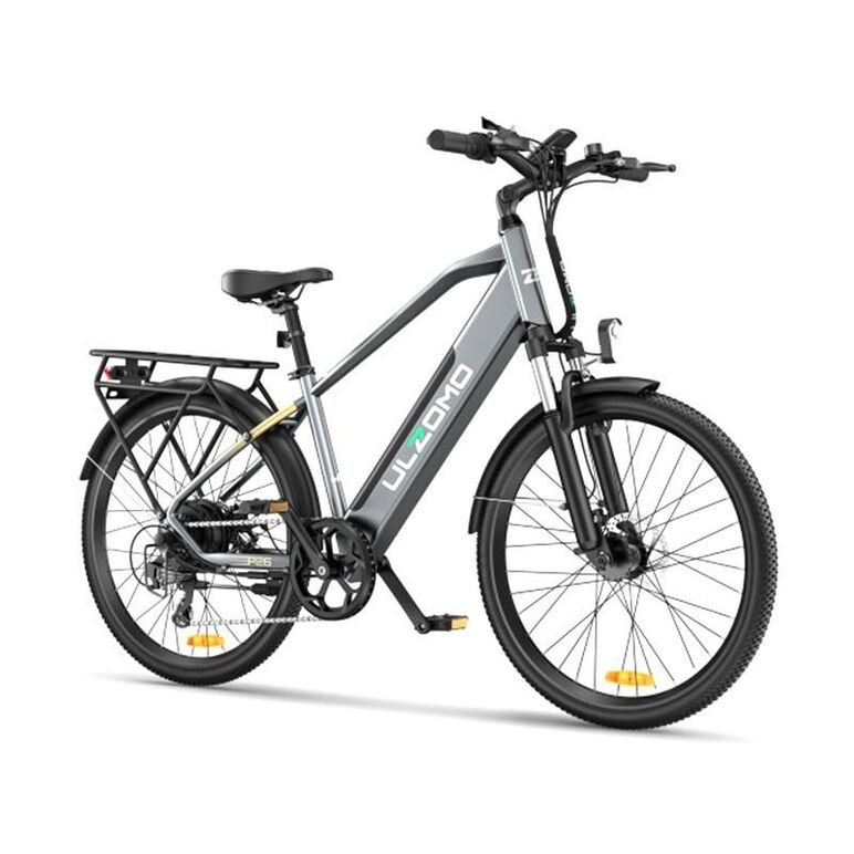 Bicicleta electrica ulzomo metro 26 e-bike, 250w, 36v 17ah, autonomie 100km, viteza maxima 25km/h, grey, 26'',  Biciclete | electropc.ro