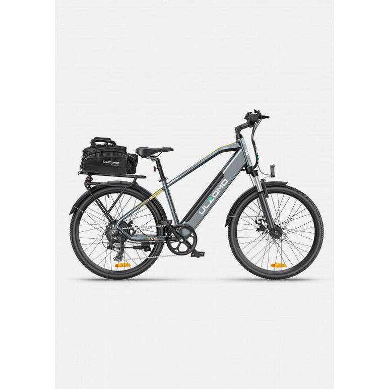 Bicicleta electrica ulzomo metro 26 e-bike, 250w, 36v 17ah, autonomie 100km, viteza maxima 25km/h, grey, 26'',  Biciclete | electropc.ro