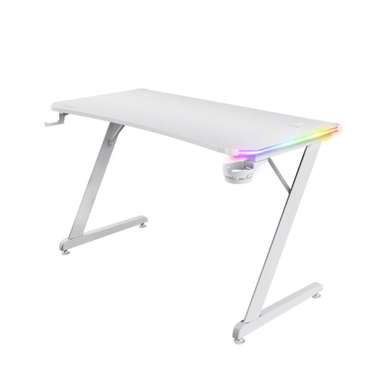 Birou gaming trust gxt 709w luminus, iluminare rgb, greutate 15.5 kg, greutate maxima 150 kg, alb,  Birouri gaming | electropc.ro