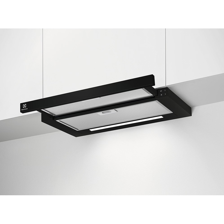 Hota telescopica incorporabila; seria 300; 60 cm; 1 motor; 3 viteze; 2 filtre de aluminiu lavabile;  putere de absorbtie - 600 mc/h; negru,  Hote decorative | electropc.ro