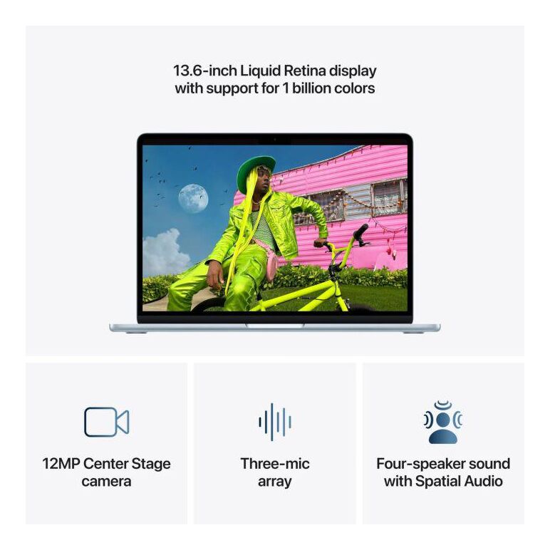 Macbook air 15.3" retina/apple m5 (cpu 10-core, gpu 10-core, neuralengine16-core)/16gb/512gb - sky blue - int kb (no adapter) - 2026,  Laptopuri | electropc.ro