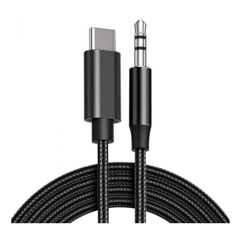 Cablu audio lemontti usb-c-jack 3.5mm, carcasa de metal, cablu din impletitura textila si nylon, lungime 1m, negru,  Cabluri periferice | electropc.ro