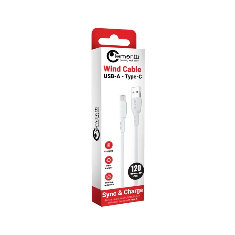Cablu lemontti wind fast charge usb-a la type-c, lungime 1.2m, alb,  Cabluri periferice | electropc.ro