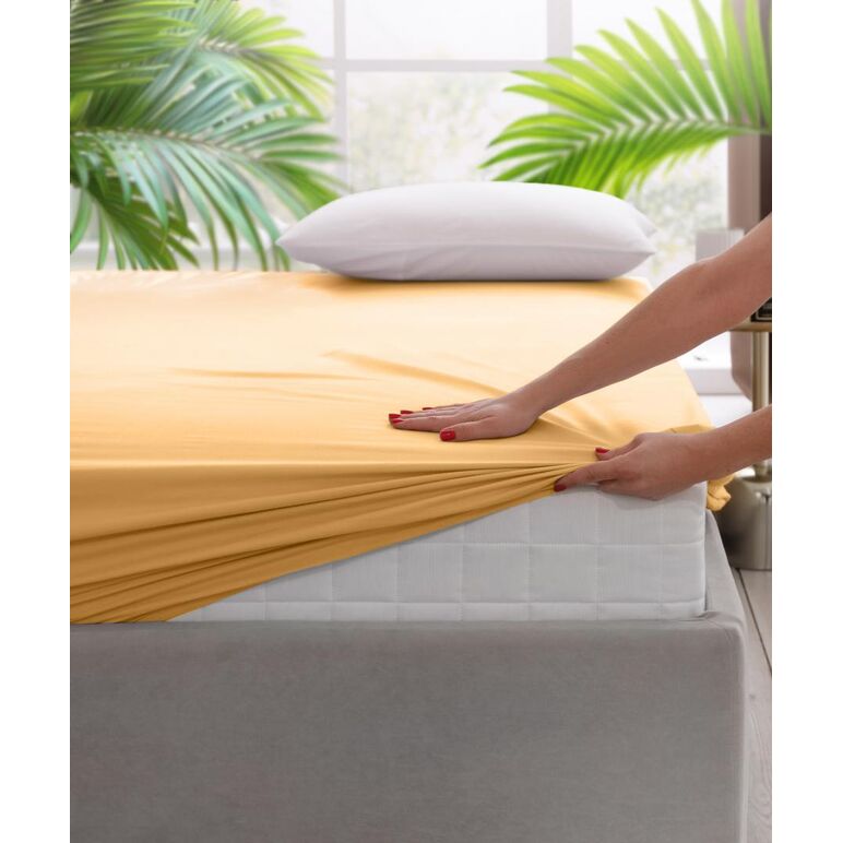 Cearceaf pat cu elastic 180x200 cm galben pal,  Cearceafuri de pat | electropc.ro